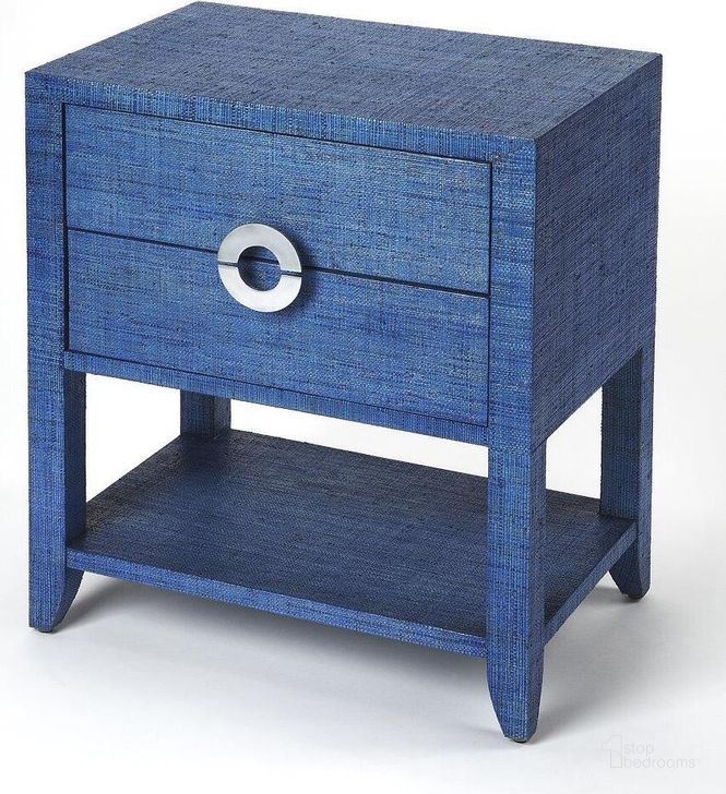 The appearance of Butler Amelle Blue Raffia End Table designed by Butler Specialty Company in the modern / contemporary interior design. This blue piece of furniture  was selected by 1StopBedrooms from Loft Collection to add a touch of cosiness and style into your home. Sku: 4357361. Product Type: End Table. Material: Plywood. Image1