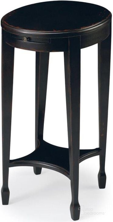 The appearance of Butler Arielle Plum Black Accent Table designed by Butler Specialty Company in the transitional interior design. This black piece of furniture  was selected by 1StopBedrooms from Artists Originals Collection to add a touch of cosiness and style into your home. Sku: 1483136. Material: Wood. Product Type: Accent Table. Image1