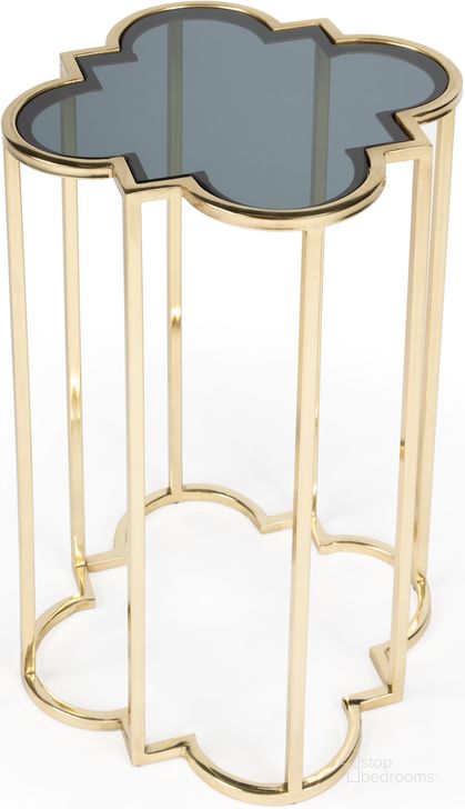 The appearance of Auroria Glass Side Table In Black and Gold designed by Butler Specialty Company in the modern / contemporary interior design. This black and gold piece of furniture  was selected by 1StopBedrooms from Metalworks Collection to add a touch of cosiness and style into your home. Sku: 5534226. Product Type: Side Table. Material: Stainless Steel. Image1