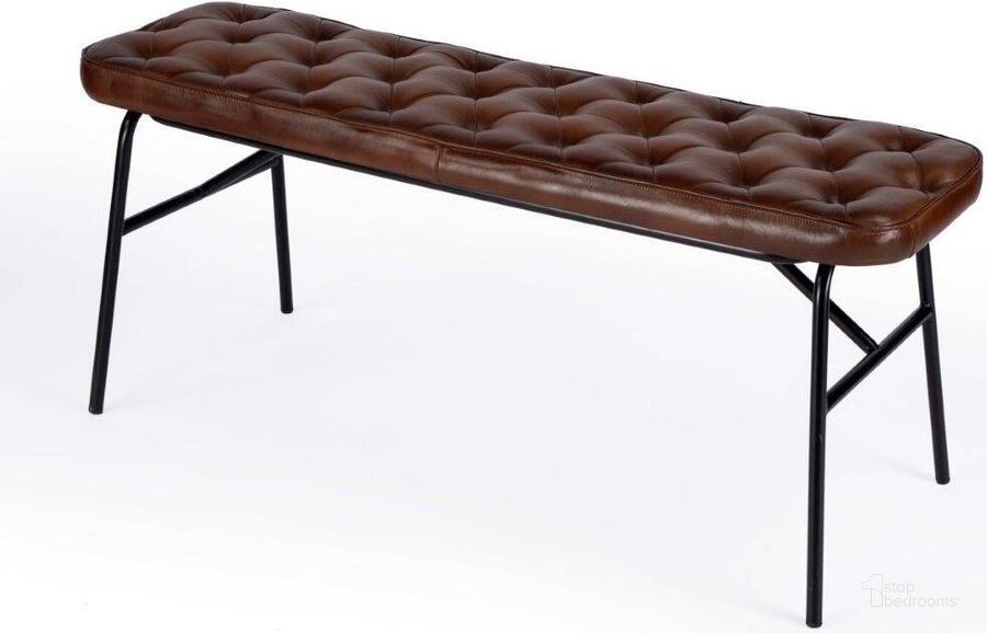 The appearance of Butler Austin Leather Button Tufted Bench designed by Butler Specialty Company in the modern / contemporary interior design. This brown piece of furniture  was selected by 1StopBedrooms from Austin Collection to add a touch of cosiness and style into your home. Sku: 5621344. Material: Leather. Product Type: Bedroom Bench. Image1