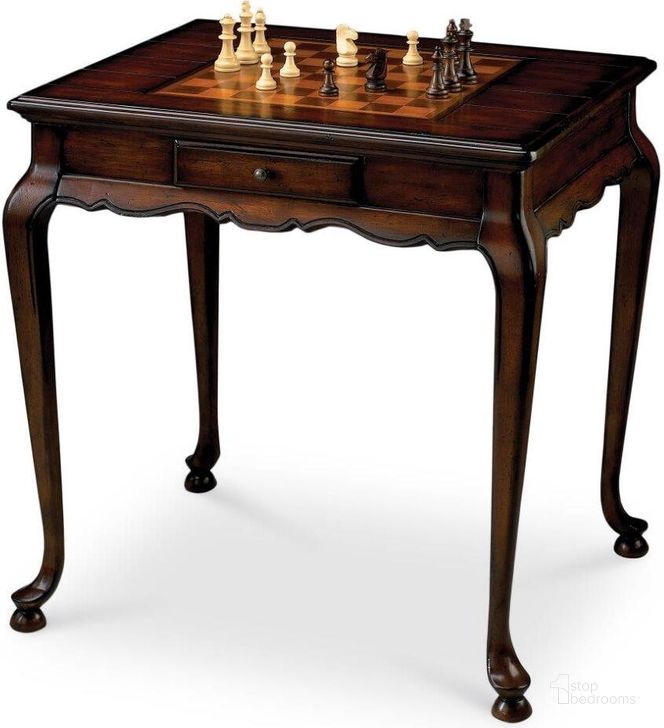 The appearance of Butler Bannockburn Plantation Cherry Game Table designed by Butler Specialty Company in the traditional interior design. This dark brown piece of furniture  was selected by 1StopBedrooms from Masterpiece Collection to add a touch of cosiness and style into your home. Sku: 1694024. Product Type: Game Table. Material: Rubberwood. Image1