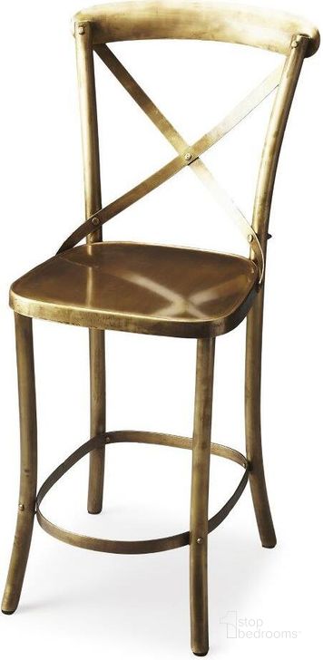 The appearance of Butler Bennington Antique Gold Bar Stool designed by Butler Specialty Company in the transitional interior design. This gold piece of furniture  was selected by 1StopBedrooms from Industrial Chic Collection to add a touch of cosiness and style into your home. Sku: 3432330. Product Type: Barstool. Material: Iron. Image1