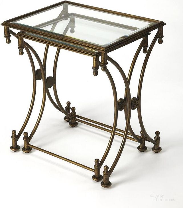 The appearance of Butler Beverly Antique Gold Nesting Tables designed by Butler Specialty Company in the transitional interior design. This gold piece of furniture  was selected by 1StopBedrooms from Metalworks Collection to add a touch of cosiness and style into your home. Sku: 4012226. Material: Metal. Product Type: Nesting Table. Image1