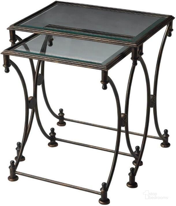 The appearance of Butler Beverly Metal Nesting Tables designed by Butler Specialty Company in the transitional interior design. This black piece of furniture  was selected by 1StopBedrooms from Metalworks Collection to add a touch of cosiness and style into your home. Sku: 4012025. Material: Glass. Product Type: Nesting Table. Image1