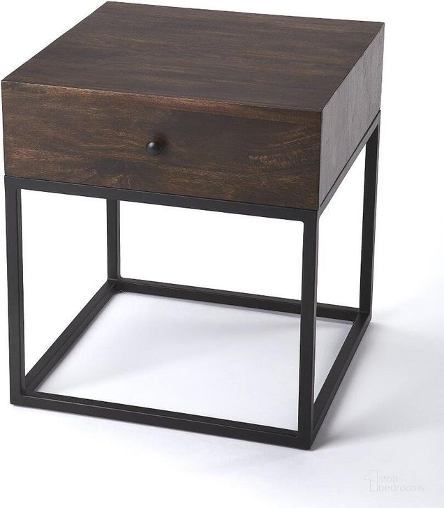 The appearance of Butler Brixton Coffee and Iron End Table designed by Butler Specialty Company in the modern / contemporary interior design. This dark brown piece of furniture  was selected by 1StopBedrooms from Industrial Chic Collection to add a touch of cosiness and style into your home. Sku: 3898403. Material: Wood. Product Type: End Table. Image1