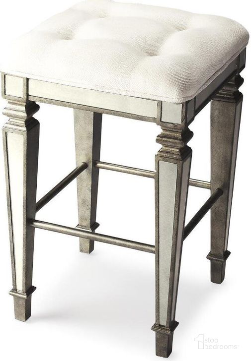 The appearance of Butler Celeste Mirrored Bar Stool designed by Butler Specialty Company in the transitional interior design. This silver piece of furniture  was selected by 1StopBedrooms from Masterpiece Collection to add a touch of cosiness and style into your home. Sku: 3505146. Material: MDF. Product Type: Barstool. Image1
