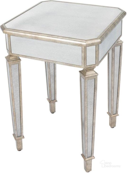 The appearance of Butler Celeste Mirrored End Table designed by Butler Specialty Company in the transitional interior design. This silver piece of furniture  was selected by 1StopBedrooms from Masterpiece Collection to add a touch of cosiness and style into your home. Sku: 3806146. Material: Wood. Product Type: End Table. Image1