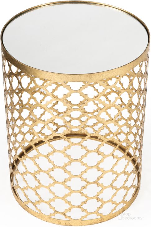 The appearance of Corselo Mirrored and Metal Side Table In Gold designed by Butler Specialty Company in the transitional interior design. This gold piece of furniture  was selected by 1StopBedrooms from Metalworks Collection to add a touch of cosiness and style into your home. Sku: 5540226. Product Type: Side Table. Material: Iron. Image1