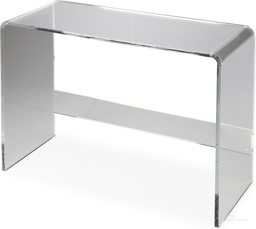The appearance of Crystal Clear Acrylic Console Table In Clear designed by Butler Specialty Company in the modern / contemporary interior design. This clear piece of furniture  was selected by 1StopBedrooms from Crystal Clear Collection to add a touch of cosiness and style into your home. Sku: 3399140. Product Type: Console Table. Material: Acrylic. Image1