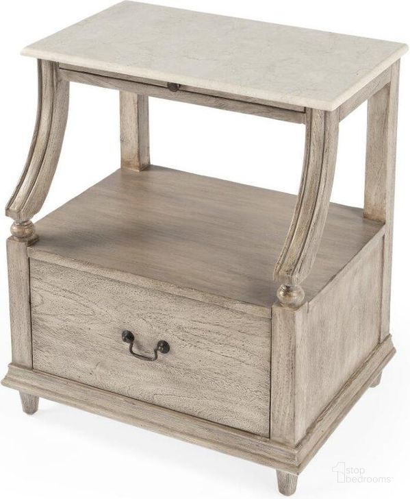 The appearance of Butler Danielle Marble Nightstand 5519329 designed by Butler Specialty Company in the transitional interior design. This grey piece of furniture  was selected by 1StopBedrooms from Masterpiece Collection to add a touch of cosiness and style into your home. Sku: 5519329. Material: Marble. Product Type: Nightstand. Image1