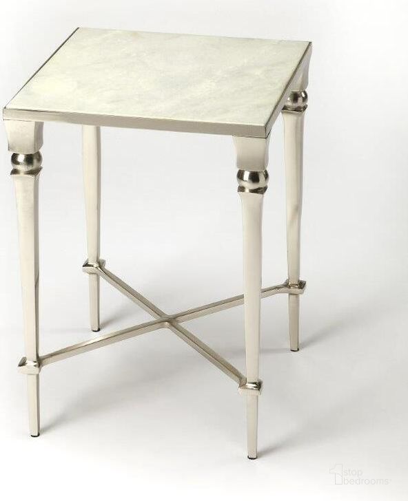 The appearance of Butler Darrieux Marble End Table 3677260 designed by Butler Specialty Company in the modern / contemporary interior design. This silver piece of furniture  was selected by 1StopBedrooms from Modern Expressions Collection to add a touch of cosiness and style into your home. Sku: 3677260. Material: Aluminum. Product Type: End Table. Image1