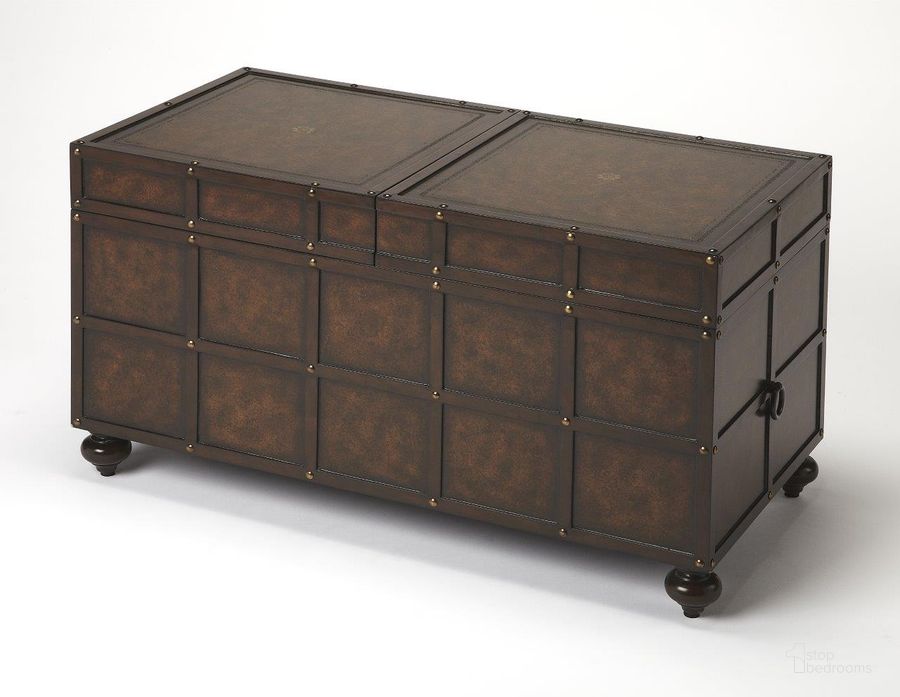The appearance of Butler Dennard Faux Leather Storage Coffee Table designed by Butler Specialty Company in the traditional interior design. This dark brown piece of furniture  was selected by 1StopBedrooms from Heritage Collection to add a touch of cosiness and style into your home. Sku: 3857070. Material: Wood. Product Type: Coffee Table. Image1