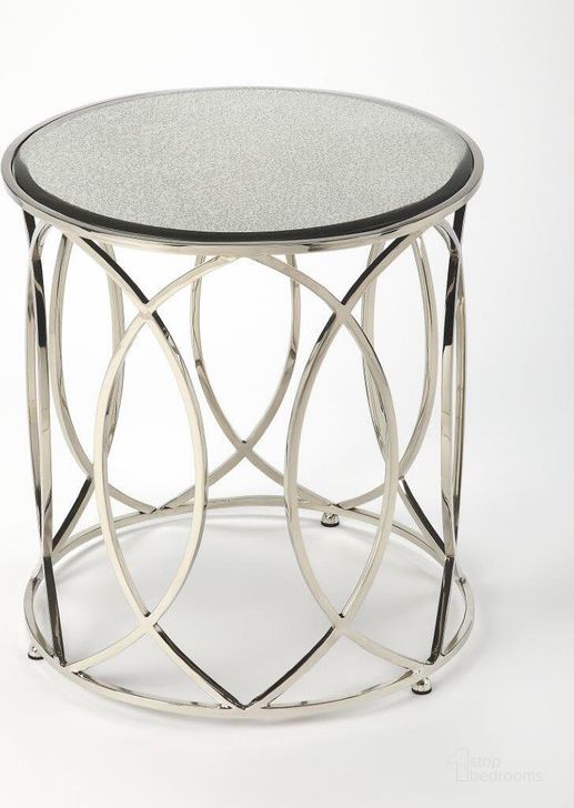 The appearance of Butler Desiree Mirror And Nickel End Table designed by Butler Specialty Company in the modern / contemporary interior design. This silver piece of furniture  was selected by 1StopBedrooms from Metalworks Collection to add a touch of cosiness and style into your home. Sku: 5320025. Product Type: End Table. Material: Stainless Steel. Image1