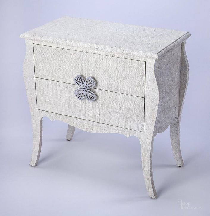 The appearance of Butler Felicia White Raffia Accent Chest designed by Butler Specialty Company in the transitional interior design. This off white piece of furniture  was selected by 1StopBedrooms from Loft Collection to add a touch of cosiness and style into your home. Sku: 4367405. Product Type: Accent Chest. Material: Plywood. Image1