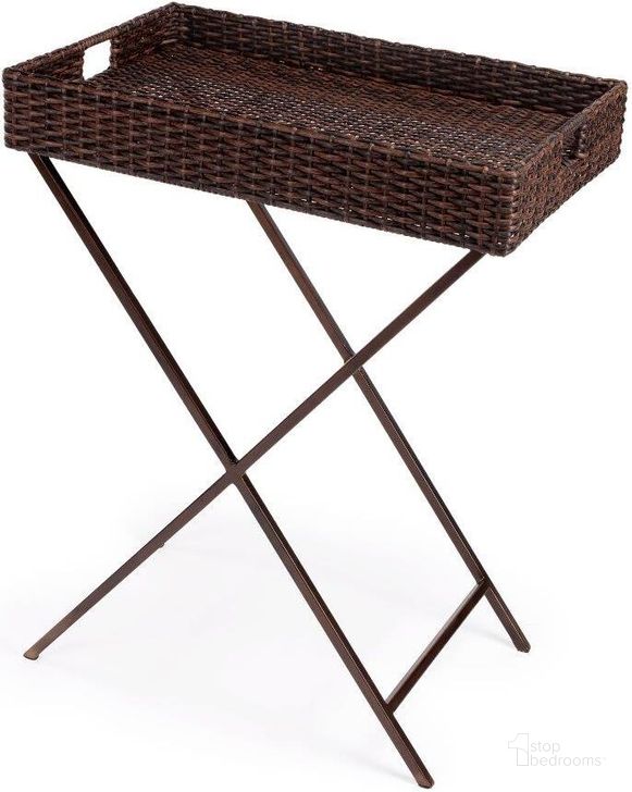 The appearance of Butler Fern Dark Brown Rattan Tray Table designed by Butler Specialty Company in the traditional interior design. This dark brown piece of furniture  was selected by 1StopBedrooms from Designer's Edge Collection to add a touch of cosiness and style into your home. Sku: 5509398. Product Type: Tray Table. Material: Iron. Image1