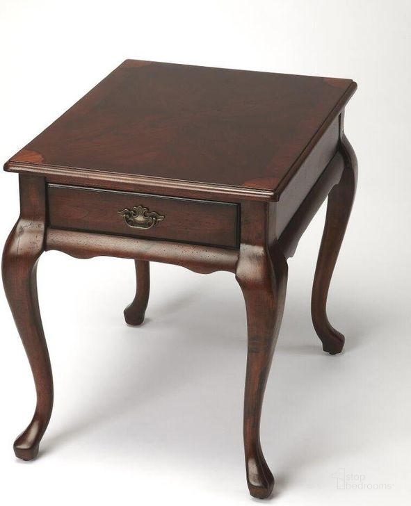 The appearance of Butler Grace Plantation Cherry End Table designed by Butler Specialty Company in the traditional interior design. This dark brown piece of furniture  was selected by 1StopBedrooms from Plantation Collection to add a touch of cosiness and style into your home. Sku: 3022024. Product Type: End Table. Material: Rubberwood. Image1
