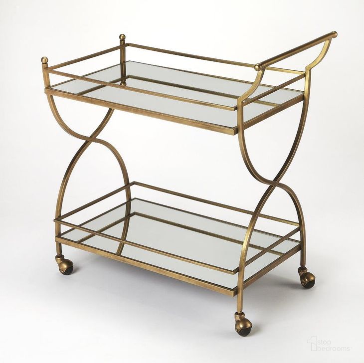 The appearance of Butler Graci Antique Gold Bar Cart designed by Butler Specialty Company in the modern / contemporary interior design. This gold piece of furniture  was selected by 1StopBedrooms from Loft Collection to add a touch of cosiness and style into your home. Sku: 3821226. Material: Stainless Steel. Product Type: Bar Cart. Image1