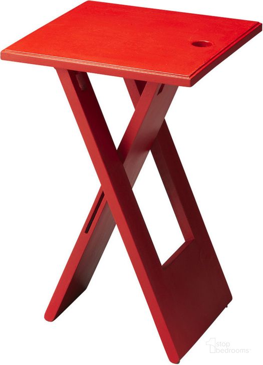 The appearance of Butler Hammond Red Folding Table designed by Butler Specialty Company in the transitional interior design. This red piece of furniture  was selected by 1StopBedrooms from Loft Collection to add a touch of cosiness and style into your home. Sku: 2259293. Material: Wood. Product Type: Adjustable Table. Image1