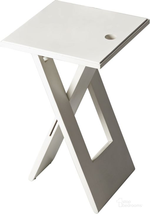 The appearance of Butler Hammond White Folding Table designed by Butler Specialty Company in the transitional interior design. This white piece of furniture  was selected by 1StopBedrooms from Loft Collection to add a touch of cosiness and style into your home. Sku: 2259020. Material: Wood. Product Type: Adjustable Table. Image1