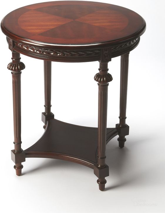 The appearance of Hellinger Round End Table In Dark Brown designed by Butler Specialty Company in the traditional interior design. This dark brown piece of furniture  was selected by 1StopBedrooms from Plantation Collection to add a touch of cosiness and style into your home. Sku: 6162024. Product Type: Side Table. Material: Rubberwood.