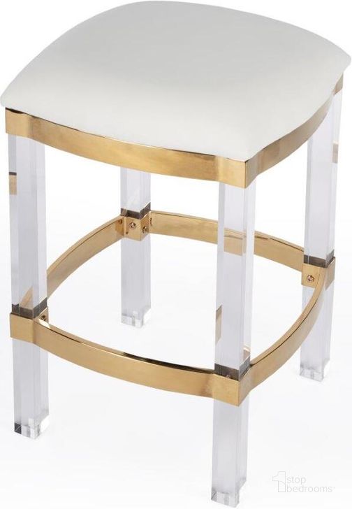 The appearance of Butler Jordan Acrylic and Polished Brass Counter Stool designed by Butler Specialty Company in the modern / contemporary interior design. This white piece of furniture  was selected by 1StopBedrooms from Loft Collection to add a touch of cosiness and style into your home. Sku: 5322402. Product Type: Barstool. Material: Stainless Steel. Image1