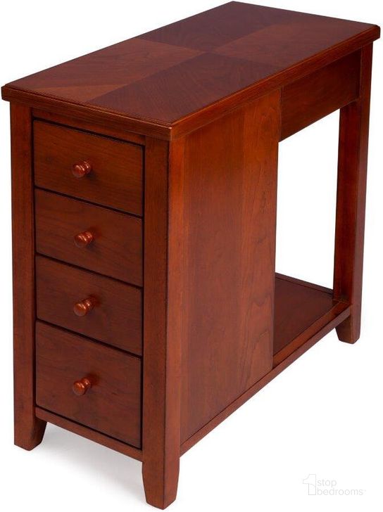 The appearance of Butler Kelton Olive Ash Burl 4-Drawer Chairside Chest designed by Butler Specialty Company in the transitional interior design. This medium brown piece of furniture  was selected by 1StopBedrooms from Masterpiece Collection to add a touch of cosiness and style into your home. Sku: 9250101. Product Type: Chest. Material: Rubberwood. Image1