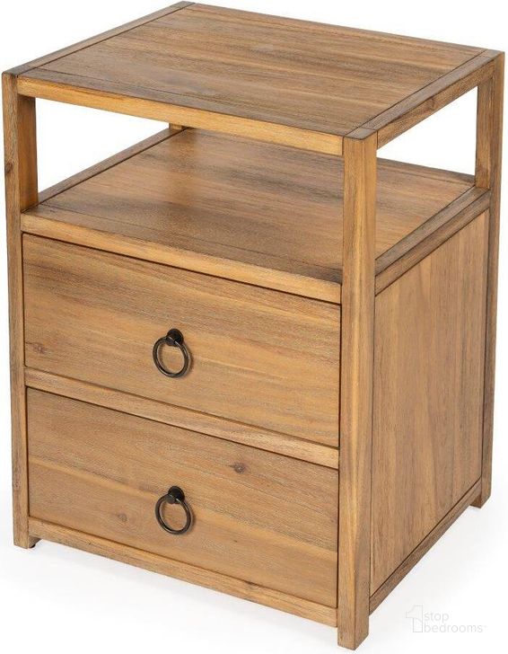 The appearance of Butler Lark Natural Wood Nightstand designed by Butler Specialty Company in the transitional interior design. This natural wood piece of furniture  was selected by 1StopBedrooms from Butler Loft Collection to add a touch of cosiness and style into your home. Sku: 5526312. Product Type: Nightstand. Material: MDF. Image1