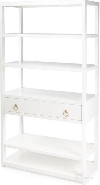 The appearance of Butler Lark White Bookshelf designed by Butler Specialty Company in the transitional interior design. This white piece of furniture  was selected by 1StopBedrooms from Loft Collection to add a touch of cosiness and style into your home. Sku: 5391304. Product Type: Bookcase. Material: Rubberwood. Image1