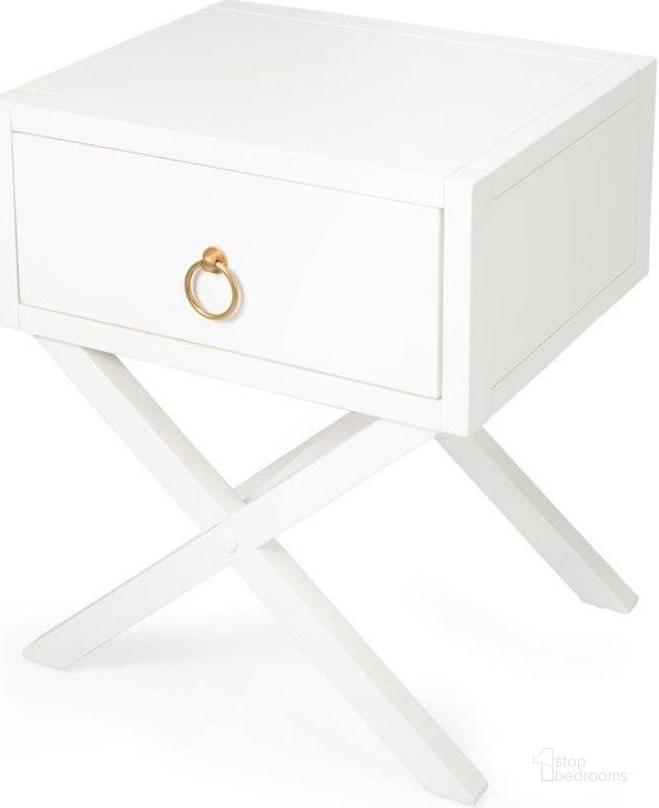 The appearance of Butler Lark White End Table 5385304 designed by Butler Specialty Company in the transitional interior design. This white piece of furniture  was selected by 1StopBedrooms from Loft Collection to add a touch of cosiness and style into your home. Sku: 5385304. Material: Wood. Product Type: End Table. Image1