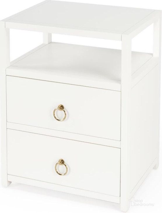 The appearance of Butler Lark White Nightstand designed by Butler Specialty Company in the transitional interior design. This white piece of furniture  was selected by 1StopBedrooms from Butler Loft Collection to add a touch of cosiness and style into your home. Sku: 5526304. Product Type: Nightstand. Material: MDF. Image1