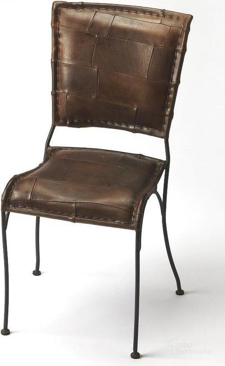 The appearance of Butler Maverick Iron and Leather Side Chair designed by Butler Specialty Company in the transitional interior design. This dark brown piece of furniture  was selected by 1StopBedrooms from Accent Seating Collection to add a touch of cosiness and style into your home. Sku: 6183344. Product Type: Side Chair. Material: Iron.