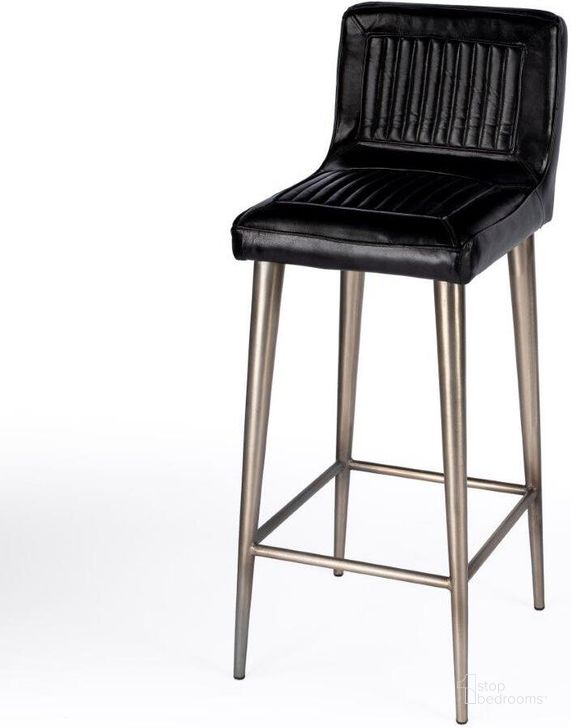 The appearance of Butler Maxwell Black Leather Bar Stool designed by Butler Specialty Company in the modern / contemporary interior design. This black piece of furniture  was selected by 1StopBedrooms from Maxwell Collection to add a touch of cosiness and style into your home. Sku: 4347034. Product Type: Barstool. Material: Iron. Image1