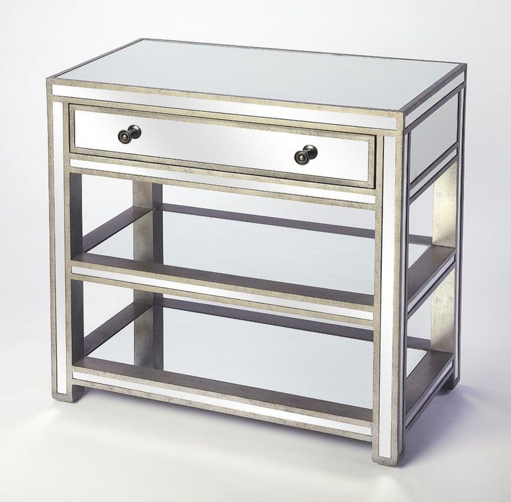 The appearance of Butler Miranda Mirrored Console Table designed by Butler Specialty Company in the transitional interior design. This gold piece of furniture  was selected by 1StopBedrooms from Masterpiece Collection to add a touch of cosiness and style into your home. Sku: 3509146. Product Type: Console Table. Material: MDF. Image1