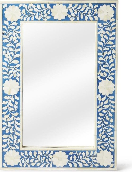 The appearance of Butler Olivia Blue Bone Inlay Wall Mirror designed by Butler Specialty Company in the traditional interior design. This blue piece of furniture  was selected by 1StopBedrooms from Bone Inlay Collection to add a touch of cosiness and style into your home. Sku: 1855070. Material: MDF. Product Type: Wall Mirror. Image1