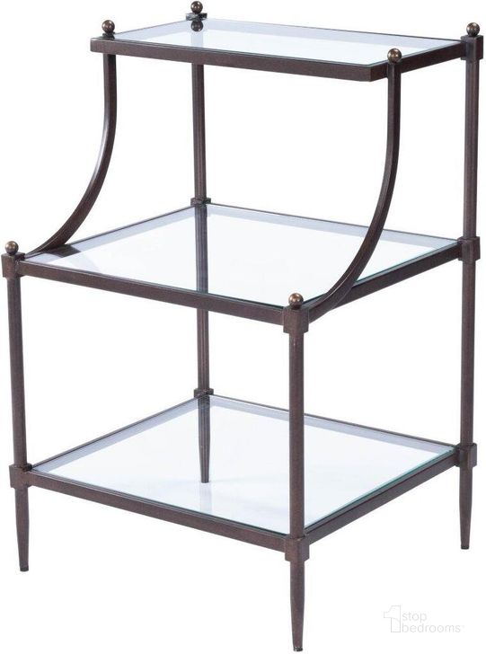 The appearance of Butler Peninsula Metal and Glass Side Table designed by Butler Specialty Company in the transitional interior design. This bronze piece of furniture  was selected by 1StopBedrooms from Loft Collection to add a touch of cosiness and style into your home. Sku: 7015030. Product Type: Side Table. Material: Iron. Image1