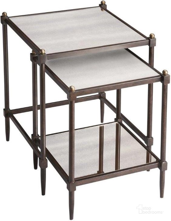 The appearance of Butler Peninsula Mirrored Nesting Tables designed by Butler Specialty Company in the transitional interior design. This gray piece of furniture  was selected by 1StopBedrooms from Metalworks Collection to add a touch of cosiness and style into your home. Sku: 3047025. Material: Steel. Product Type: Nesting Table. Image1