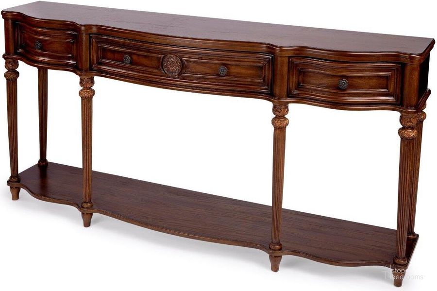 The appearance of Butler Peyton Vintage Oak Console Table designed by Butler Specialty Company in the traditional interior design. This brown piece of furniture  was selected by 1StopBedrooms from Masterpiece Collection to add a touch of cosiness and style into your home. Sku: 3028001. Product Type: Console Table. Material: Rubberwood. Image1