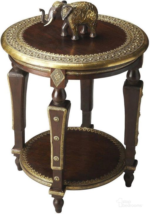 The appearance of Butler Ranthore Round Brass Accent Table designed by Butler Specialty Company in the traditional interior design. This dark brown piece of furniture  was selected by 1StopBedrooms from Artifacts Collection to add a touch of cosiness and style into your home. Sku: 2039290. Material: Wood. Product Type: Accent Table. Image1