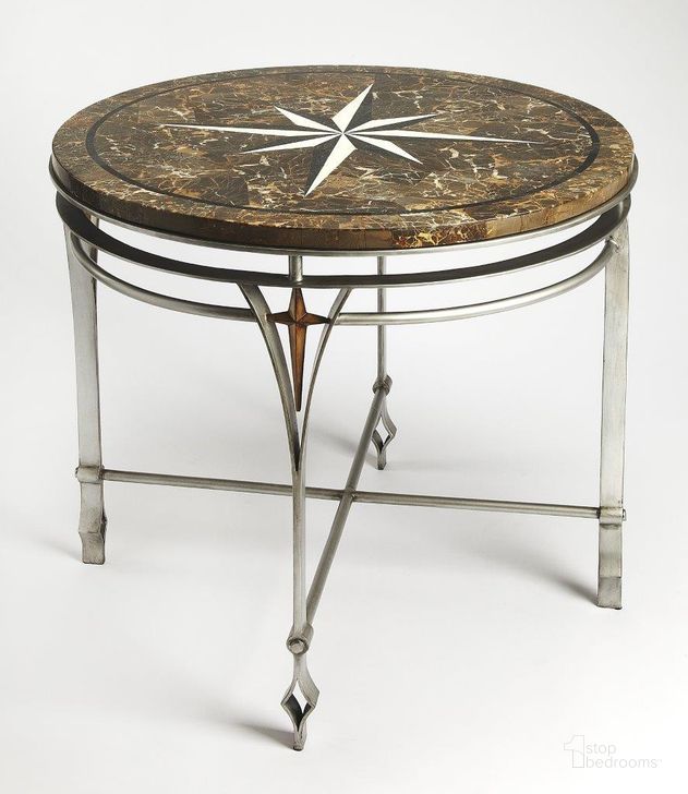 The appearance of Butler Regina Fossil Stone and Metal Foyer Table designed by Butler Specialty Company in the transitional interior design. This multi piece of furniture  was selected by 1StopBedrooms from Regina Collection to add a touch of cosiness and style into your home. Sku: 5277025. Material: Metal. Product Type: End Table. Image1