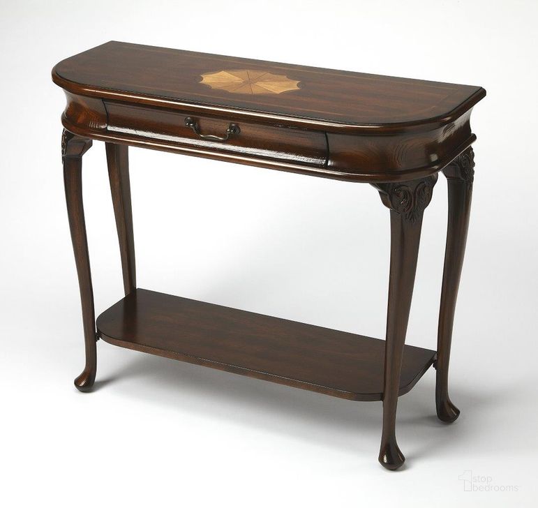 The appearance of Butler Ridgeland Plantation Cherry Console Table designed by Butler Specialty Company in the traditional interior design. This dark brown piece of furniture  was selected by 1StopBedrooms from Plantation Collection to add a touch of cosiness and style into your home. Sku: 2110024. Product Type: Console Table. Material: Rubberwood. Image1