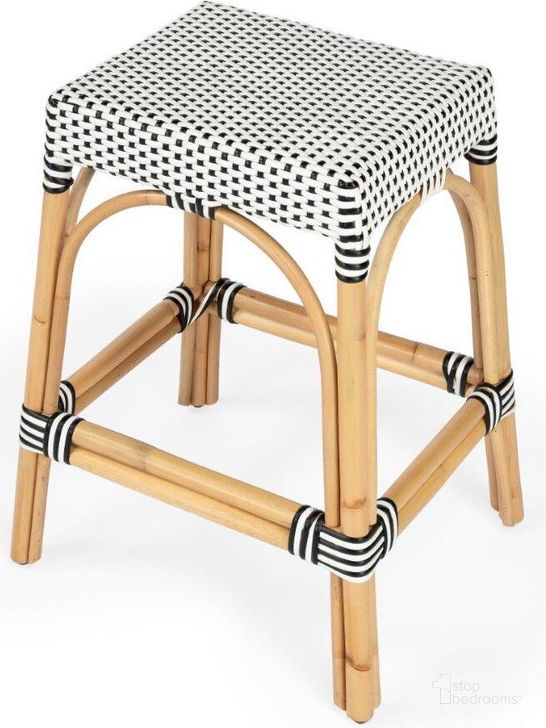 The appearance of Butler Robias Black and White Rattan Counter Stool designed by Butler Specialty Company in the transitional interior design. This white and black piece of furniture  was selected by 1StopBedrooms from Designer's Edge Collection to add a touch of cosiness and style into your home. Sku: 5513295. Material: Rattan. Product Type: Barstool. Image1