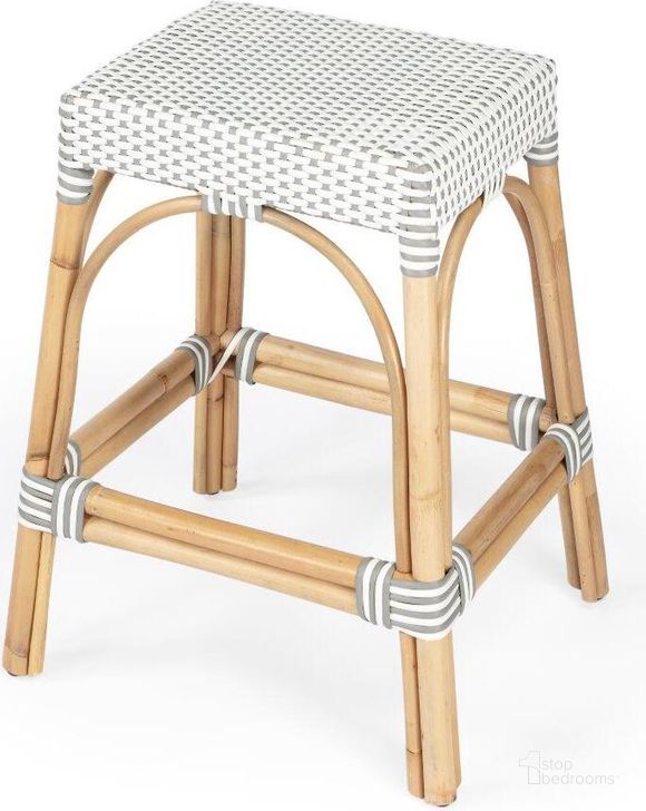 The appearance of Butler Robias Grey and White Rattan Counter Stool designed by Butler Specialty Company in the transitional interior design. This white and grey piece of furniture  was selected by 1StopBedrooms from Designer's Edge Collection to add a touch of cosiness and style into your home. Sku: 5513266. Material: Rattan. Product Type: Barstool. Image1