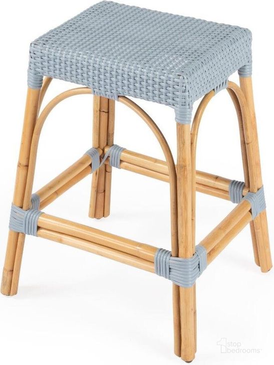 The appearance of Butler Robias Twilight Blue Counter Stool designed by Butler Specialty Company in the transitional interior design. This blue piece of furniture  was selected by 1StopBedrooms from Designer's Edge Collection to add a touch of cosiness and style into your home. Sku: 5513341. Material: Rattan. Product Type: Barstool. Image1