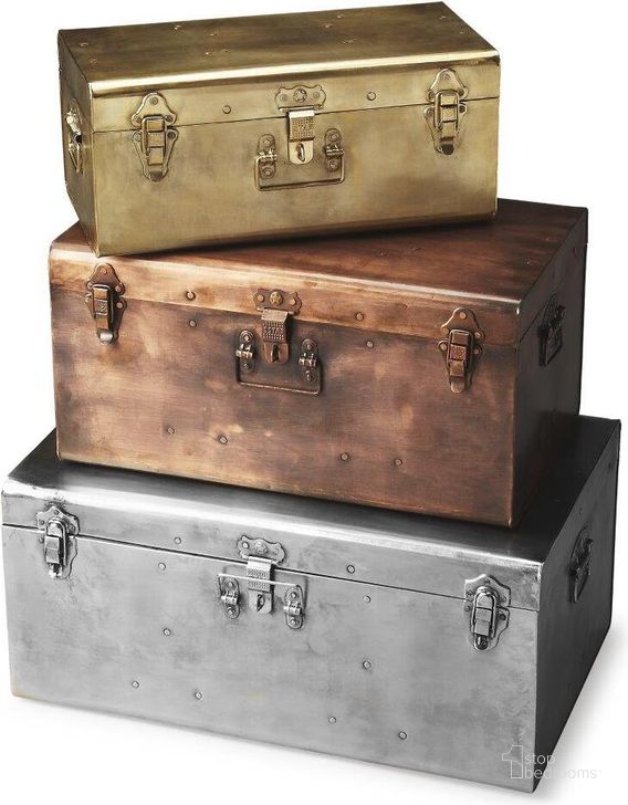 The appearance of Butler Spirit Iron Storage Trunk Set designed by Butler Specialty Company in the modern / contemporary interior design. This assorted piece of furniture  was selected by 1StopBedrooms from Hors D'oeuvres Collection to add a touch of cosiness and style into your home. Sku: 2744016. Product Type: Storage Trunk. Material: Iron. Image1