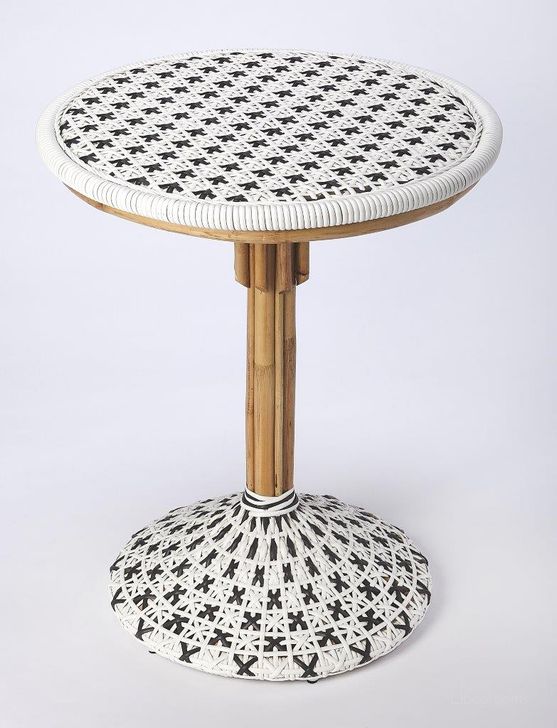The appearance of Butler Tenor White and Black Rattan Bistro Table designed by Butler Specialty Company in the transitional interior design. This white piece of furniture  was selected by 1StopBedrooms from Designer's Edge Collection to add a touch of cosiness and style into your home. Sku: 5400295. Product Type: Bistro Table. Material: Rattan. Image1
