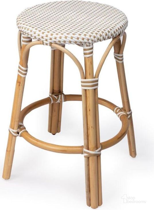The appearance of Butler Tobias Beige and White Rattan Counter Stool designed by Butler Specialty Company in the transitional interior design. This beige piece of furniture  was selected by 1StopBedrooms from Designer's Edge Collection to add a touch of cosiness and style into your home. Sku: 9371415. Material: Rattan. Product Type: Barstool. Image1