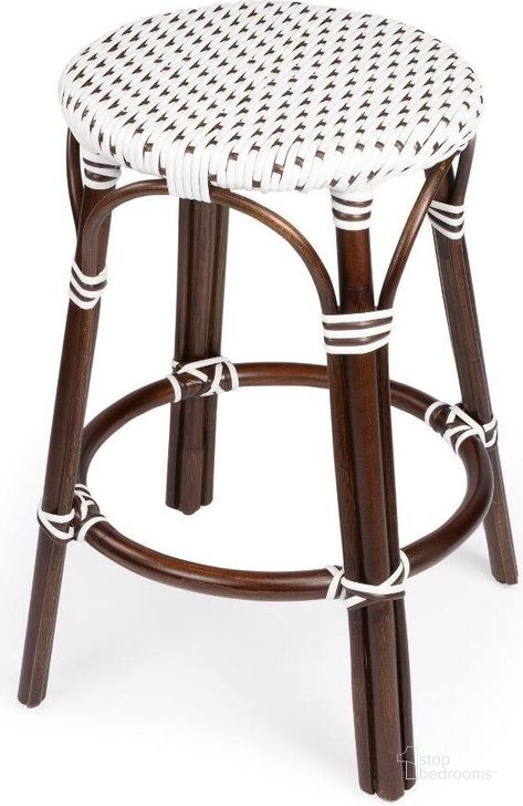 The appearance of Butler Tobias Brown and White Rattan Counter Stool designed by Butler Specialty Company in the transitional interior design. This brown piece of furniture  was selected by 1StopBedrooms from Designer's Edge Collection to add a touch of cosiness and style into your home. Sku: 9371117. Material: Rattan. Product Type: Barstool. Image1