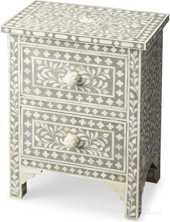 The appearance of Butler Vivienne Grey Bone Inlay Accent Chest designed by Butler Specialty Company in the traditional interior design. This gray piece of furniture  was selected by 1StopBedrooms from Bone Inlay Collection to add a touch of cosiness and style into your home. Sku: 2865321. Material: Wood. Product Type: Accent Chest. Image1