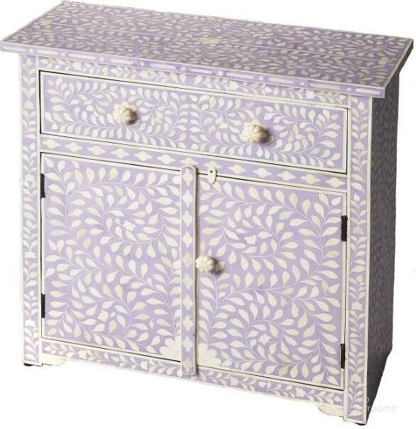 The appearance of Butler Vivienne Lavender Bone Inlay Console Chest designed by Butler Specialty Company in the traditional interior design. This purple piece of furniture  was selected by 1StopBedrooms from Bone Inlay Collection to add a touch of cosiness and style into your home. Sku: 3203070. Material: Wood. Product Type: Chest. Image1