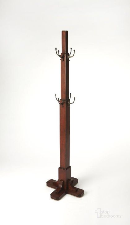 The appearance of Butler Webster Antique Cherry Coat Rack/Tree designed by Butler Specialty Company in the transitional interior design. This cherry piece of furniture  was selected by 1StopBedrooms from Masterpiece Collection to add a touch of cosiness and style into your home. Sku: 4114011. Material: Wood. Product Type: Coat Rack. Image1